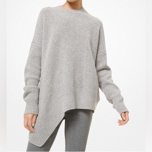 MICHAEL KORS COLLECTION Cashmere Asymmetric Hem Shaker Crewneck Sweater - Picture 4 of 16